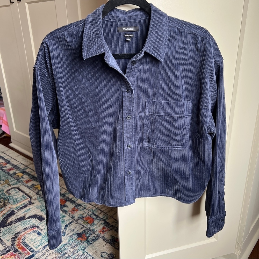 Madewell Variegated Corduroy Oversized Button-Up Shirt in Deep Navy medium